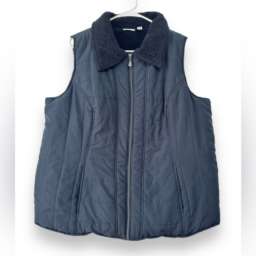 Quilted Vest Fleece 1XL Navy 1XL Women Oversized Lined Jacket Big & Tall